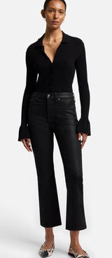 7 For All Mankind High-Waist Slim Kick Coated‎ Jeans Black Sz 32 NWT Photo 0