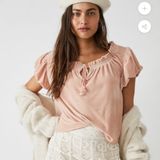 Free People Terese Blush‎ Ruffled velvet Blouse medium NWT Photo 0