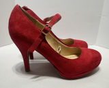 Daily Mary Jane Pumps High‎ Heels Dress Shoes Red Suede 8.5 Party Retro Pumps Photo 0