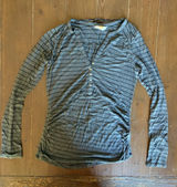 Striped Black & Gray Long-Sleeve Henley Top Photo 0