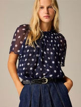 J. Crew Sheer Flowy Smocked Top Ombré Polka Dot Crinkle Chiffon Navy Large Cupro Photo 0