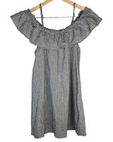 Umgee USA Gray White Striped Cold Shoulder Ruffle Mini Dress G0203 Medium Photo 0