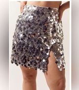 NWT Nasty Gal Plus Size Silver Sequin Split Mini Skirt Size 14 Photo 0