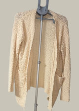 Dachea Cream Ivory Popcorn Knit Open Front Cardigan Sweater Pockets Womens XL Photo 0