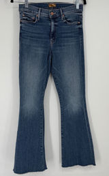 MOTHER The Weekender Fray Jeans Dancing On Coals Blue Flare Raw Hem‎ 27 Photo 0