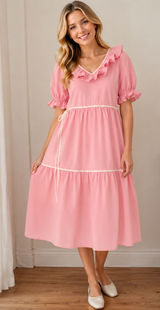 Day + Moon Pink Ruffle Midi Dress 🌸 Photo 0