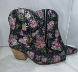 Betsey Johnson Diva Black Crystal Floral Ankle Cowboy Boots Size 6M Photo 0