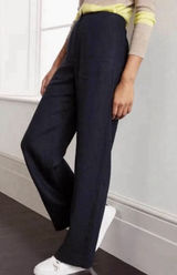 Boden Eldon Linen Wide Leg Trousers Pants Size 6 US Navy Blue Career Office Photo 0