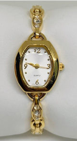 Avon gold tone women’s dress watch crystals 19mm quartz links up to 6.5” running Photo 0