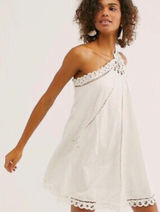 Free People Billie One Shoulder Mini Dress Womens Small Ivory Crochet Lace Boho Photo 0
