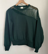 Anthropologie Maeve XS Sheer-Shoulder Pullover Knit Top Green Holiday Evening Photo 0