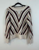 Evereve Cozy Chevron Striped Crewneck Sweater Cream with Brown & Burgundy Medium Photo 0