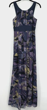 MAXandCLEO 100% Silk Maxi Dress Size 4 Purple Watercolor Sleeveless Summer Party Photo 0