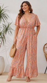 NWOT SHEIN Curve Paisley Boho Wide Leg Jumpsuit Maxi Plus Size Romper , 1XL Photo 0