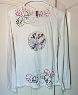 Trixie Y2K Peace‎ Sign Graphic Long Sleeve Top Embroidered Beaded Love Small Photo 0