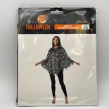 Halloween Spider‎ Poncho Adult OS Black Silver Glitter Web Goth Costume NWT Photo 0