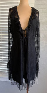 Whimsigoth Lace Overlay Mini Dress‎ Ruffle Plunge Neck Size 12 Bell Sleeves Photo 0