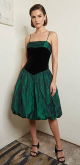 VTG 1980s Jodi Michaels Prom Party Dress Green Metallic Bubble Skirt Basque Photo 0