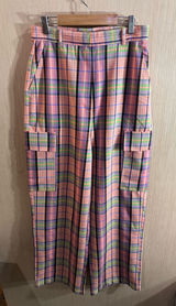 Women’s Collusion High-Waist Pink Plaid Wide-Leg Pants Size 6 Photo 0