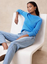 Banana Republic Womens Serenity Blue Ribbed Crewneck Pullover‎ Sweater S Photo 0