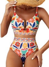 NWT Makemechic Floral U Wire Bikini Set Cutout High Waist Medium Photo 0