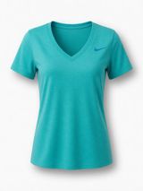 Nike Shirt Womens L Blue Dri Fit Short Sleeve Athletic Fit V-neck Tee Photo 0