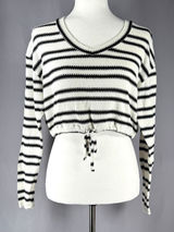 Aeropostale Striped Crop Top‎ Long Sleeve Drawstring Sweater Size S Preppy Y2K Photo 0