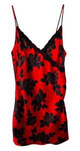 Satin Gown Medium Nightgown Slip Nightie Babydoll Red Black Rose Lace Trim‎ 1810 Photo 0