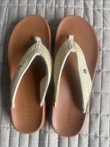 Cobian Brown Footbed Sandals with Cream Woven Straps Photo 0