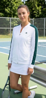 Lady Hanger Tennis Jacket White Green Lightweight Athletic Zip Up. Photo 0