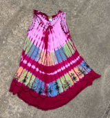 Pink INGear tie-dye sleeveless umbrella dress featuring black floral embroidery. Photo 0