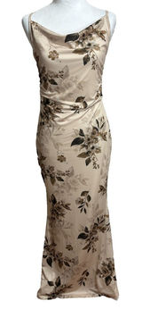 Beige Floral‎ Satin Maxi Long Slip Dress Y2K Vtg-look Evening Glam Romantic Sz 6 Photo 0