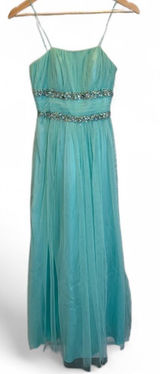Morgan & Co‎ Turquoise Green Strapless Formal Prom Dress Juniors Sz 1/2 Sequin Photo 0