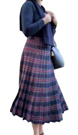 FORE Womens Pleated Midi Skirt Blue Red Plaid Preppy Dark Academia Grunge Modest Photo 0