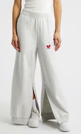 Boys Lie Women's Gray Wide-Leg Fleece Sweatpants Logo Split Hem Elastic Waist Photo 0