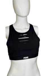 PINK Victoria's Secret Black Slashed Front Sports Bra Photo 0