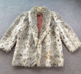 Vintage Jordache Faux Fur Coat 80s Animal Print Spotted Shawl Collar Made in USA Photo 0