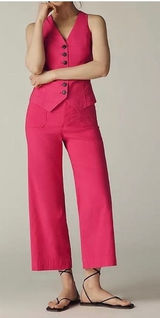 Anthropologie Maeve The Colette Ankle Cropped Linen Wide Leg Pants Pink 26 Photo 0