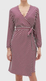Banana Republic Brown Stripe Faux Wrap Career Office‎ Midi Dress Size 6 Photo 0