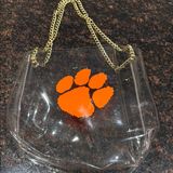 Clear Tote Bag with orange Clemson Tiger Paw Print and Gold Chain Photo 0