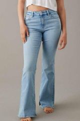 American Eagle Next Level Curvy Super High Rise Flare Jean 14 X-Short Blue Photo 0