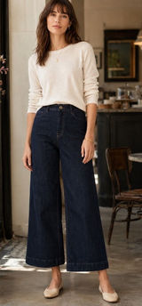 Maeve Ettie High-Rise Crop Wide-Leg Jeans Women 29T Dark Wash Indigo NWOT Photo 0