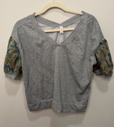 Daily Practice Anthropologie Gray Printed Puff Sleeve Sweatshirt Top Size Small Photo 0