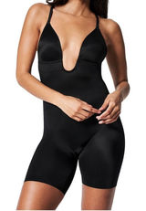 Spanx Suit Your Fancy Plunge Low-Back Mid-Thigh Bodysuit 10157R Black L Photo 0