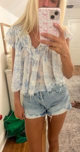 Free People FP One Padma Top Printed Ivory V Neck Flutter Sleeve Blouse Photo 0