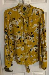 Mustard floral Worthington blouse Sz L Photo 0