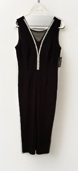 ALEXA B Nite Women's‎ Jumpsuit Sz 8 Sleeveless V Neck Jeweled Sequin Mesh Black Photo 0