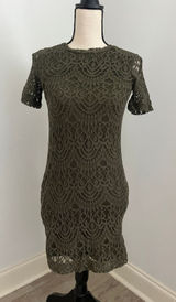 H&M Green Lace Mini Dress Womens Small 4 Olive Bodycon Short Sleeve Boho Chic Photo 0