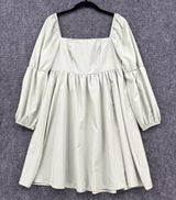 EXLURA Dress Sage Green Puff Sleeve Square Neck Smocked Back Mini Cottagecore M Photo 0