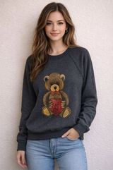 Vintage Y2K Teddy Bear with Heart Painted Sweater 90s 80s cottagecore granny Photo 0
